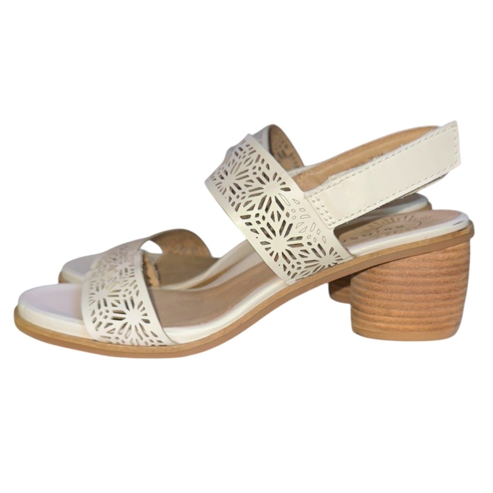 Brioso 7.5 Paloma Ivory Leather‎ Slingback Sandals With Laser Cut Detail - Picture 4 of 8